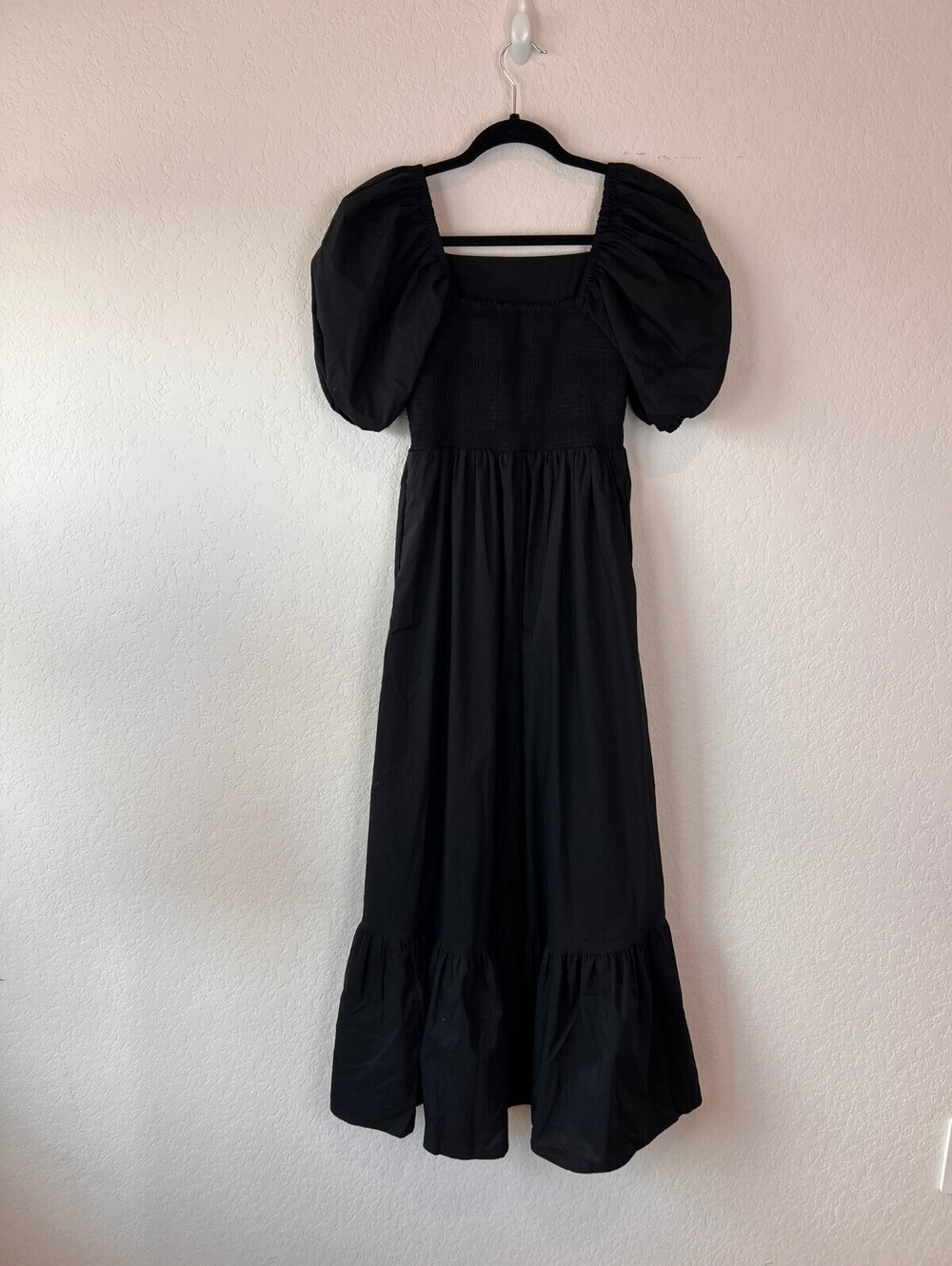 Express Black Puff Sleeve Tiered Midi Dress size XS Goth